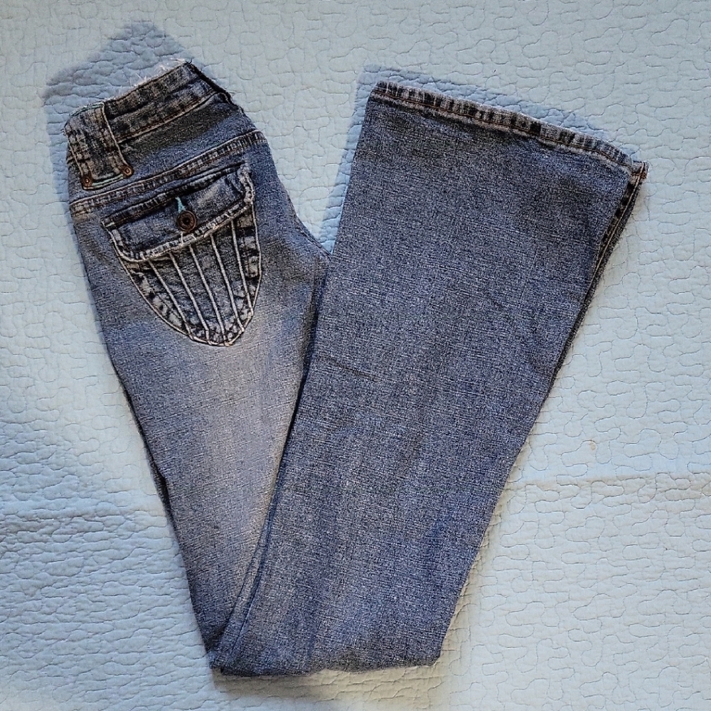 Flare Leg Jeans with Embellished Pockets